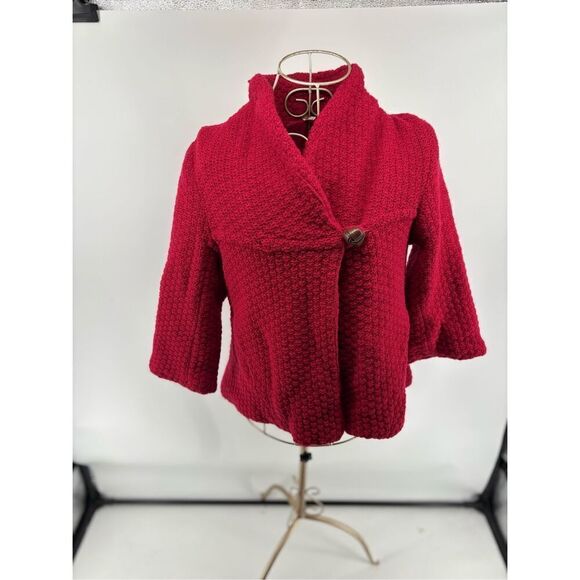 Free People 100% Lambswool Red One Button Lined 3/4 Sleeve Jacket Size XS - Picture 1 of 9